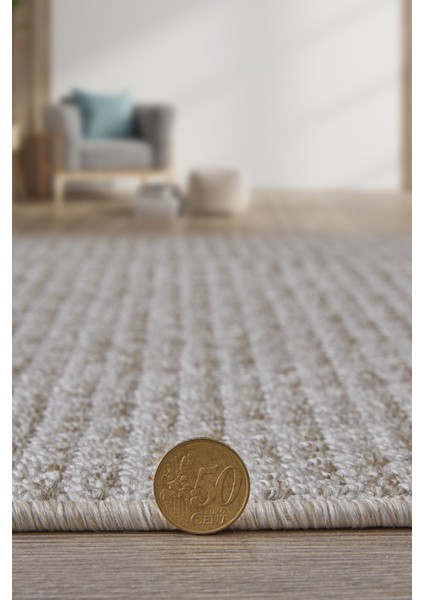 Crystal Bej ve Krem Renk Efektli Kaymaz Taban Silinebilir Bukleli Halı indirimleri