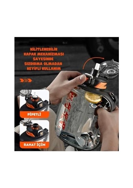 1600ML Pipetli/pipetsiz Kullanıma Uygun Taşıma Askılı Sızdırmaz Tritan Sport Matara (Siyah) fiyatları