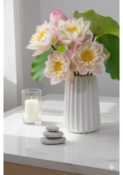 Çizgili Dekoratif Beton Vazo 15 cm