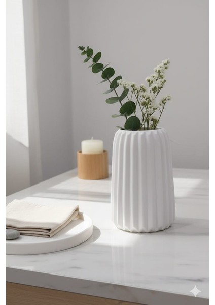 Çizgili Dekoratif Beton Vazo 15 cm modelleri