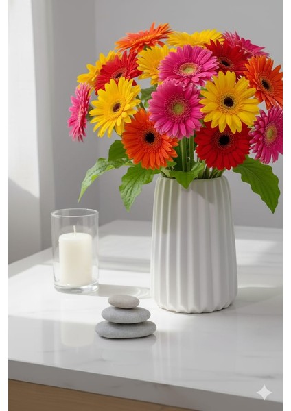 Çizgili Dekoratif Beton Vazo 15 cm