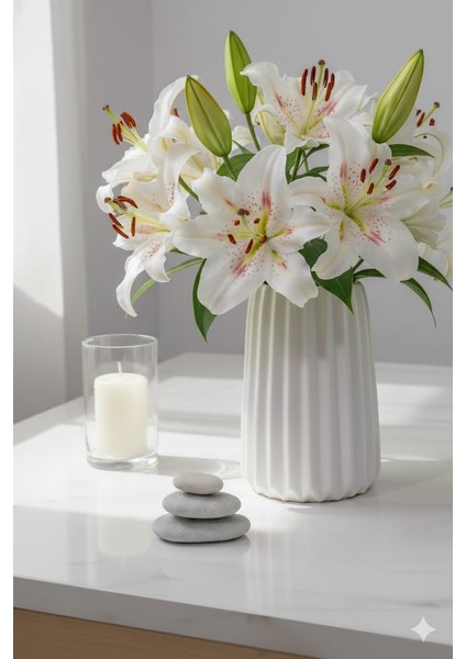 Çizgili Dekoratif Beton Vazo 15 cm