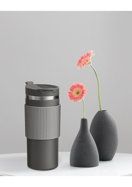 Silikon Kılıflı Gri Paslanmaz Termos 500ML