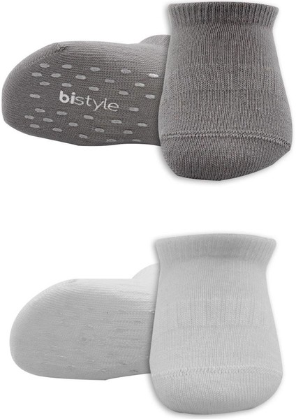 Bistyle 2'Li Sneakers Kaymaz Colours Penye Çorap BS20104 Gri Beyaz fiyatları