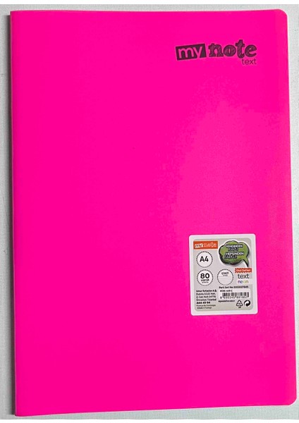 A4 80 Yaprak Çizgili Pp Kapak Dikişli Defter Neon Pembe