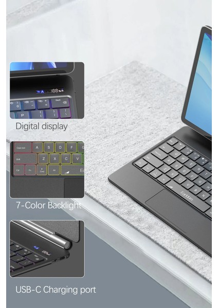 Samsung Galaxy Tab S10 Plus LED Aydınlatmalı Touchpadli Manyetik Kapaklı Bluetoothlu Magic Klavyeli Kılıf SM-X820 indirimleri