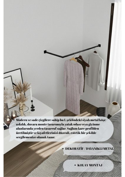 L Köşe Askılık Duvara Monte Metal Elbise Askılığı 100X25 cm fiyatları