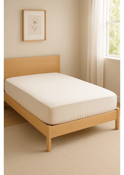 Tek Kişilik 100X200+25 cm Saf Pamuk Lastikli Çarşaf – Ekru