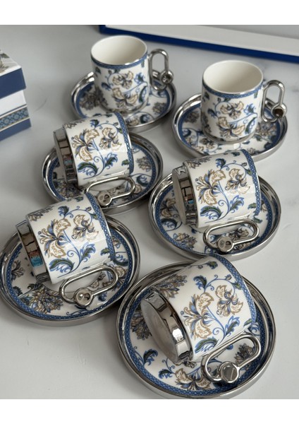 Türk Kahve Fincanı Blue Silver 6 Kişilik 12 Parça fiyatları
