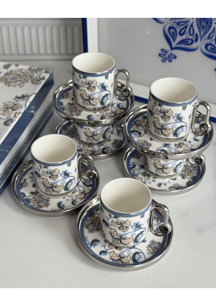Türk Kahve Fincanı Blue Silver 6 Kişilik 12 Parça modelleri