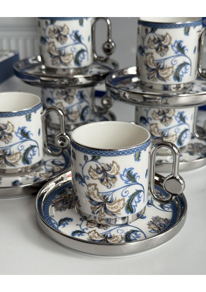Türk Kahve Fincanı Blue Silver 6 Kişilik 12 Parça fırsatları