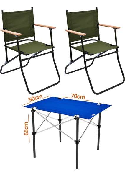 2 Adet 120 kg Kapasiteli Katlanır Kamp Sandalyesi ve 50X70 Kamp Masası SETI-2-AS-5070-M