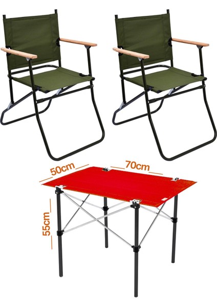 2 Adet 120 kg Kapasiteli Katlanır Kamp Sandalyesi ve 50X70 Kamp Masası SETI-2-AS-5070-K