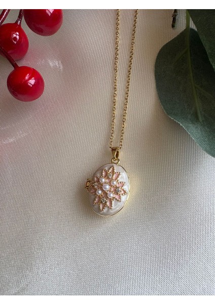 316L Çelik Çiçek Desenli Boncuklu Açılır Madalyon Kolye-Içine Fotoğraf Koyulabilir Şık Model fiyatları