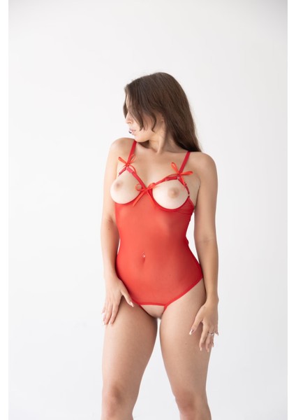 Göğsü ve Arkası Açık Kırmızı Fantazi Babydoll Gecelik BRF1292 modelleri