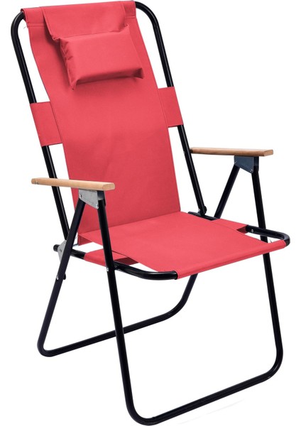 2' Li Yastıklı Yüksek Sırtlı Katlanır Büyük Boy Kamp Piknik Sandalyesi, Ağaç Kollu-Kırmızı fiyatları
