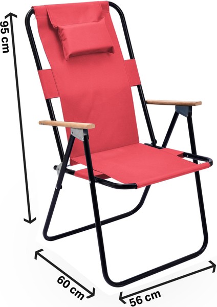 2' Li Yastıklı Yüksek Sırtlı Katlanır Büyük Boy Kamp Piknik Sandalyesi, Ağaç Kollu-Kırmızı fırsatları