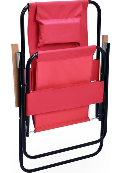 2' Li Yastıklı Yüksek Sırtlı Katlanır Büyük Boy Kamp Piknik Sandalyesi, Ağaç Kollu-Kırmızı indirimleri