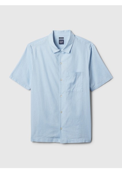 Erkek Açık Mavi Keten Karışımlı Gömlek indirimleri