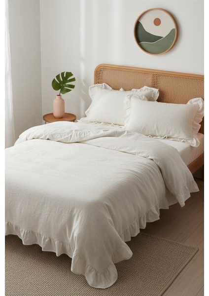 Çift Kişilik Organik Pamuklu Nevresim Seti Fırfır'lı Beyaz fiyatları
