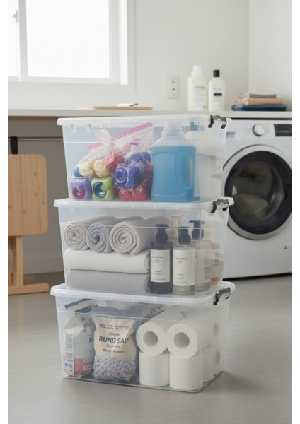 Kilitli Saklama Kabı 3'lü Set ( 30-25-20 Lt ) – Kapaklı & Şeffaf Erzak / Düzenleme Kutusu