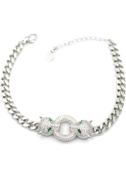 Zirkon Taşlı Leopar Bileklik - Gümüş