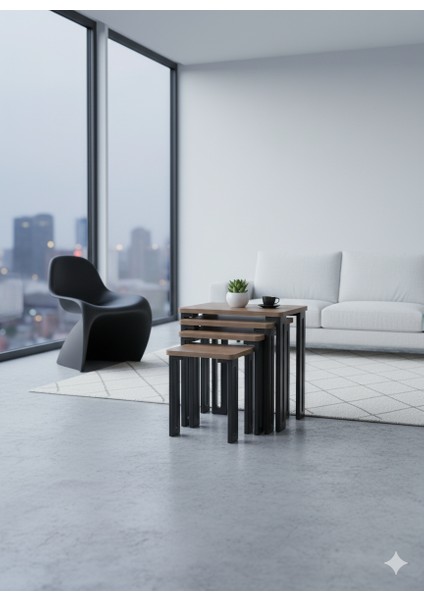 Modern 4'lü Zigon Sehpa Takımı Seti - Yenilikçi Tasarım Özel Üretim 45° Freze Detaylı Mdf Ayaklı