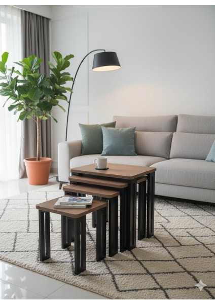 Modern 4'lü Zigon Sehpa Takımı Seti - Yenilikçi Tasarım Özel Üretim 45° Freze Detaylı Mdf Ayaklı fırsatları