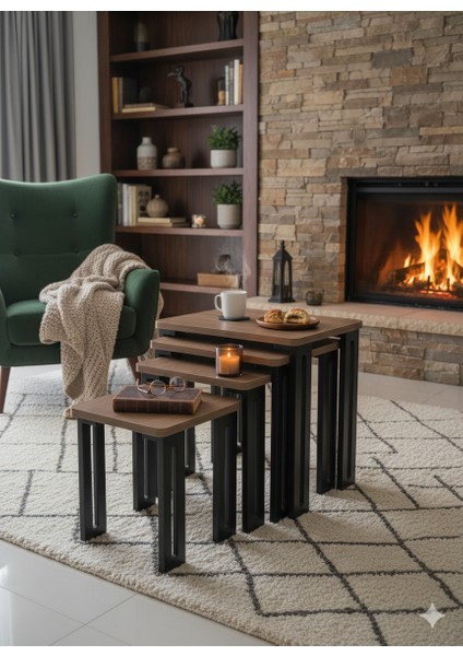 Modern 4'lü Zigon Sehpa Takımı Seti - Yenilikçi Tasarım Özel Üretim 45° Freze Detaylı Mdf Ayaklı