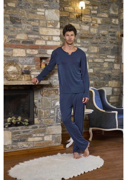 Erkek Indigo Uzun Kollu Pijama Takımı 26175