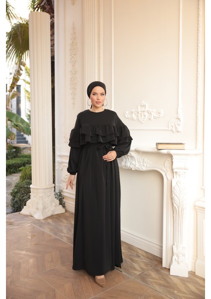 Ankanoor Siyah Çift Fırfırlı Salaş Elbise ANKA255068