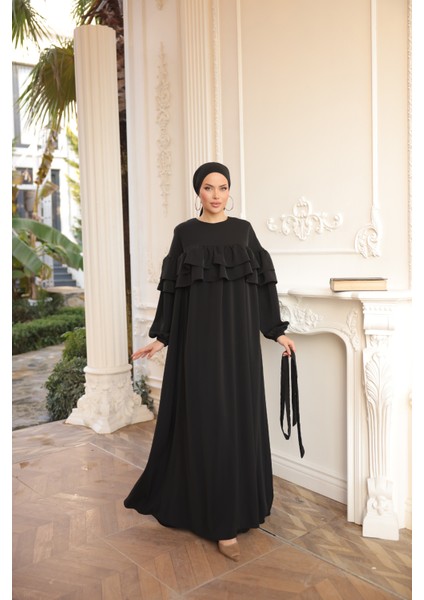 Ankanoor Siyah Çift Fırfırlı Salaş Elbise ANKA255068 fiyatları