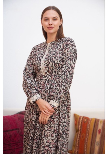 Ankanoor Çıtır Desen Kuşaklı Keten Elbise ANKA251516 modelleri