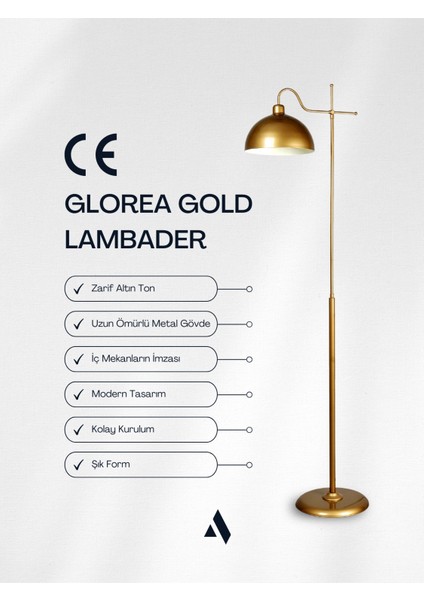 Glorea – Eskitme Gold Metal Lambader | Dekoratif ve Modern Yer Aydınlatması modelleri