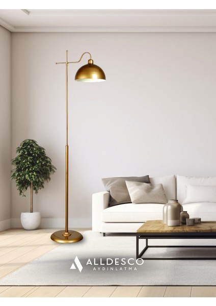 Glorea – Eskitme Gold Metal Lambader | Dekoratif ve Modern Yer Aydınlatması