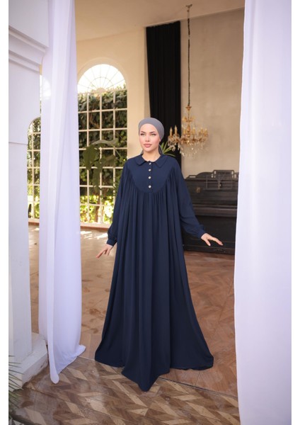 Ankanoor Lacivert Gömlek Yaka Düğmeli Elbise ANKA255064