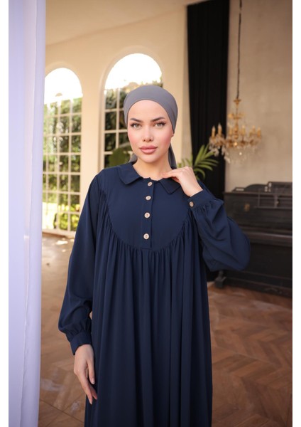 Ankanoor Lacivert Gömlek Yaka Düğmeli Elbise ANKA255064 fırsatları