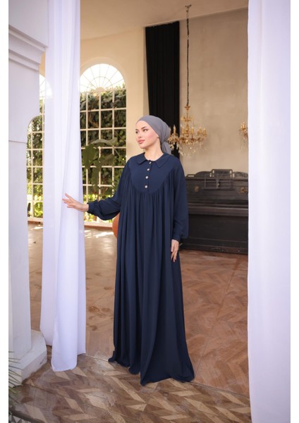 Ankanoor Lacivert Gömlek Yaka Düğmeli Elbise ANKA255064