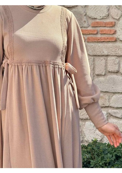 Ankanoor Yandan Bağlamalı Dantelli Örme Elbise ANKA255105 fırsatları