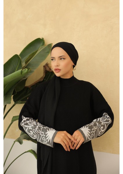 Ankanoor Siyah Etnik Desenli Fitilli Premium Triko Elbise ANKA256330 fiyatları