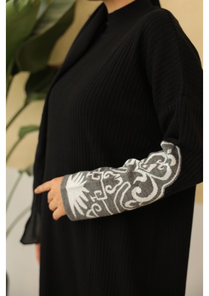Ankanoor Siyah Etnik Desenli Fitilli Premium Triko Elbise ANKA256330 indirimleri