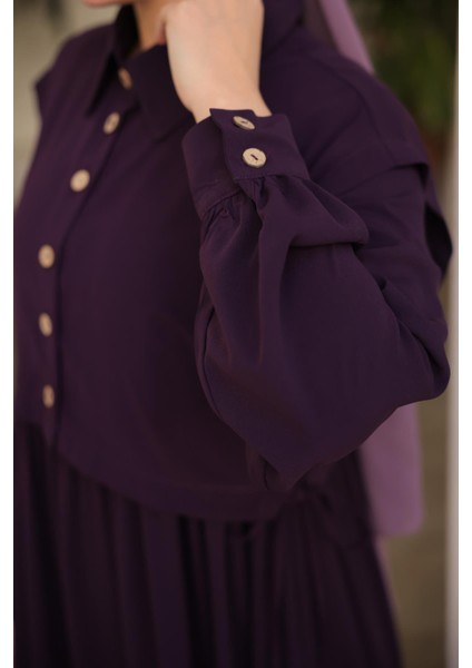 Ankanoor Mürdüm Önlüklü Medine Ipeği Elbise ANKA255065 fırsatları