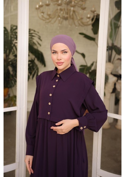 Ankanoor Mürdüm Önlüklü Medine Ipeği Elbise ANKA255065 indirimleri