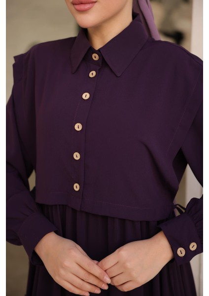 Ankanoor Mürdüm Önlüklü Medine Ipeği Elbise ANKA255065