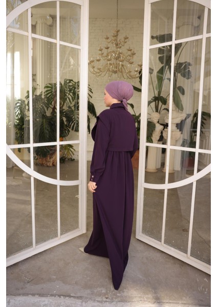 Ankanoor Mürdüm Önlüklü Medine Ipeği Elbise ANKA255065