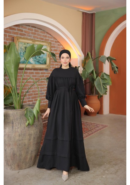 Ankanoor Siyah Çift Bantlı Salaş Elbise ANKA255069