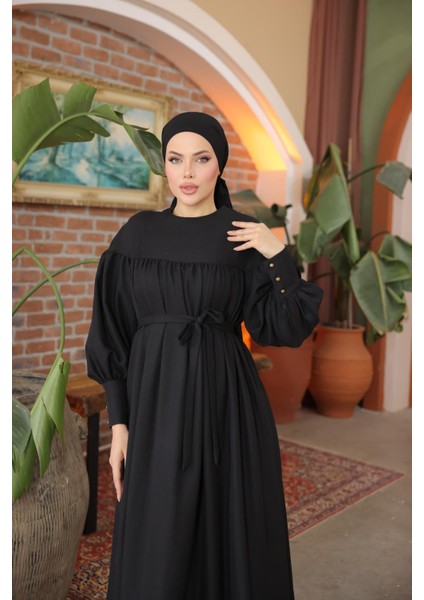 Ankanoor Siyah Çift Bantlı Salaş Elbise ANKA255069 modelleri