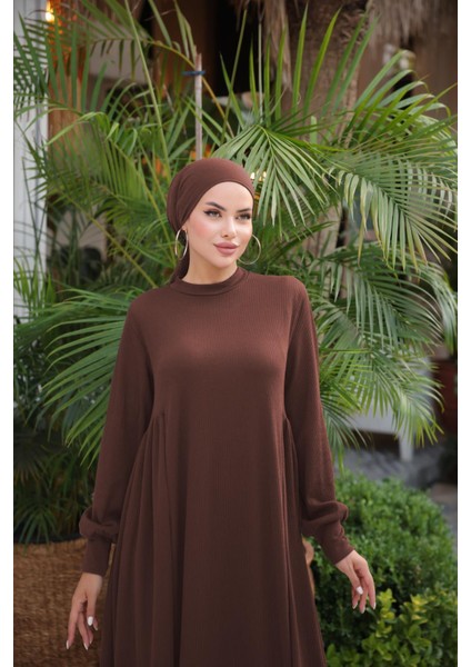 Ankanoor Acı Kahve Yandan Büzgülü Örme Elbise ANKA258063 fiyatları