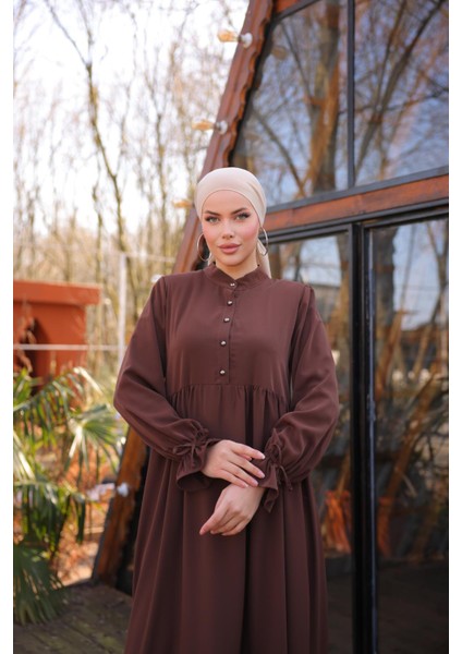 Ankanoor Acı Kahve Yarım Patlı 3 Katlı Tesettür Elbise ANKA255078 fırsatları