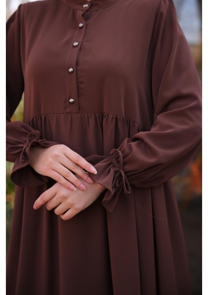 Ankanoor Acı Kahve Yarım Patlı 3 Katlı Tesettür Elbise ANKA255078